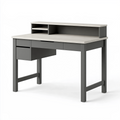 Bureau 120 x 60 x 95 cm en bois d'ingénierie gris et chêne clair avec tiroirs et étagères contemporain