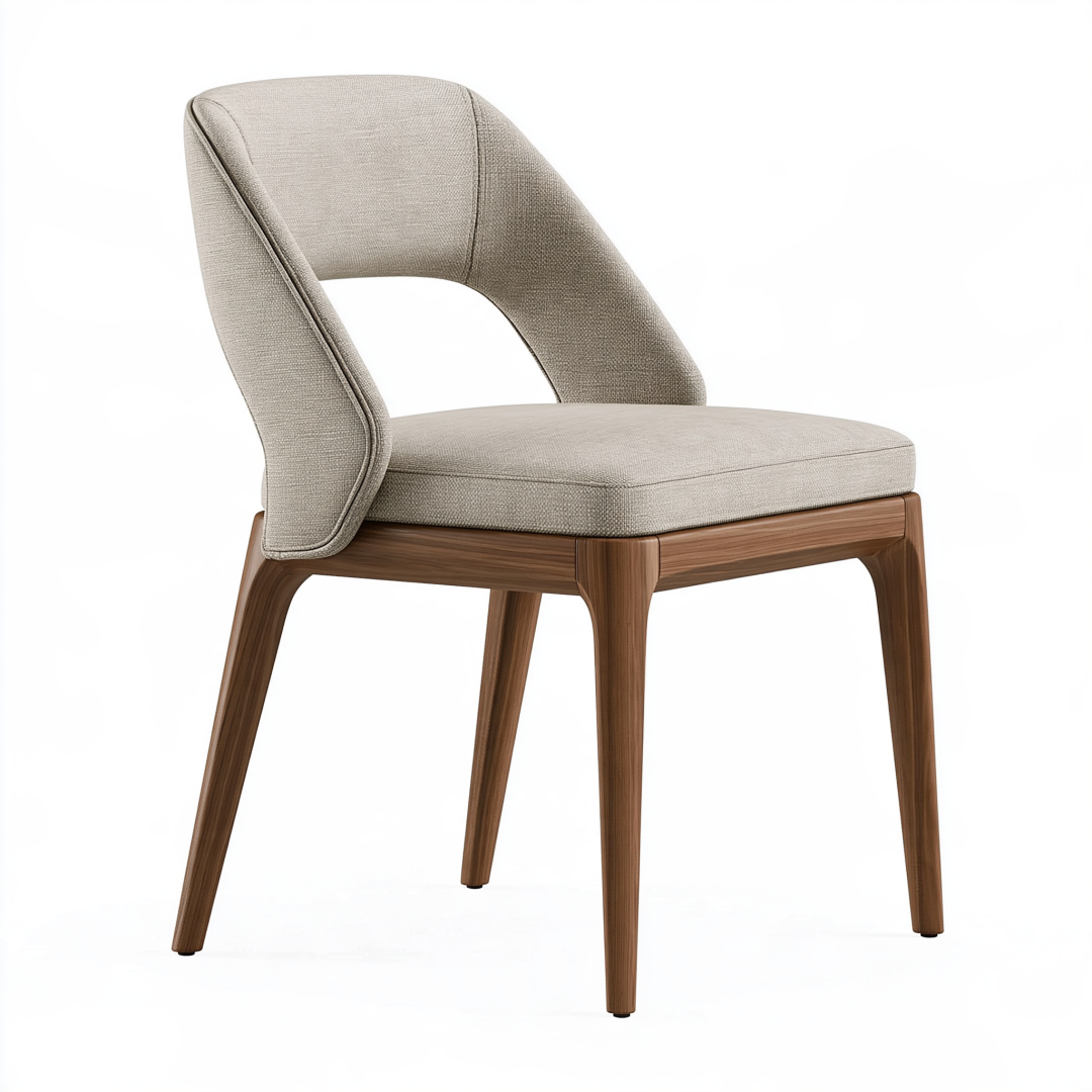 Chaise de salle à manger 60 x 60 x 80 cm en tissu beige et bois noyer dossier incurvé